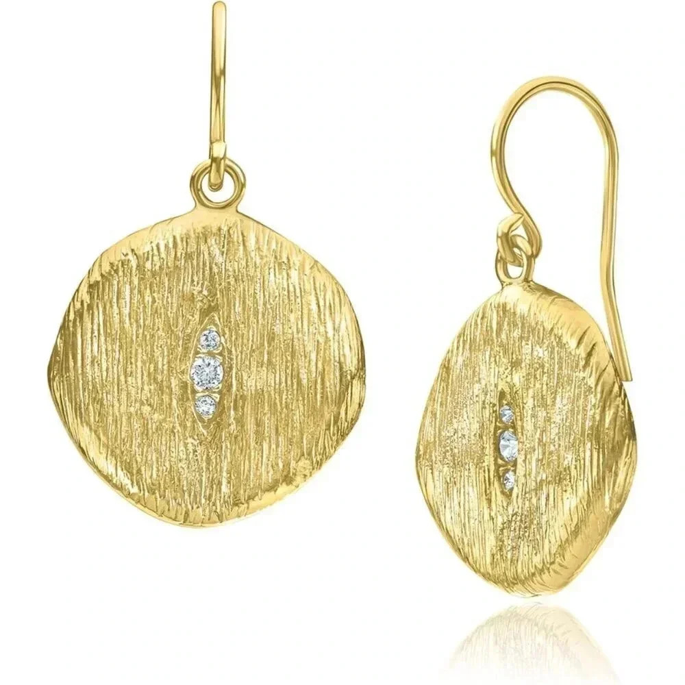 Women's Gold Drop Statement Aesthetic  Earrings With 0.16 TCW Cubic Zirconia